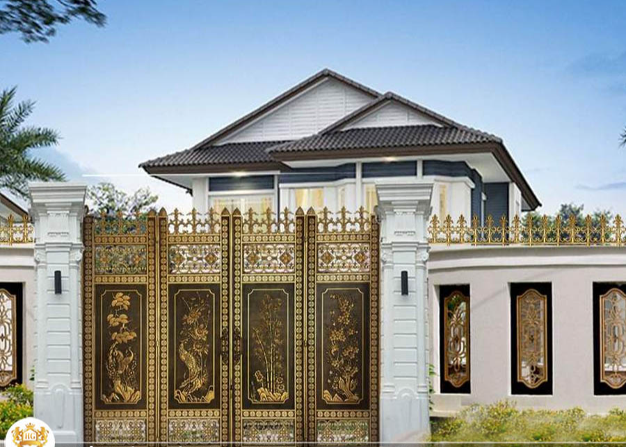 Cổng nhôm đúc 4 cánh mẫu 06